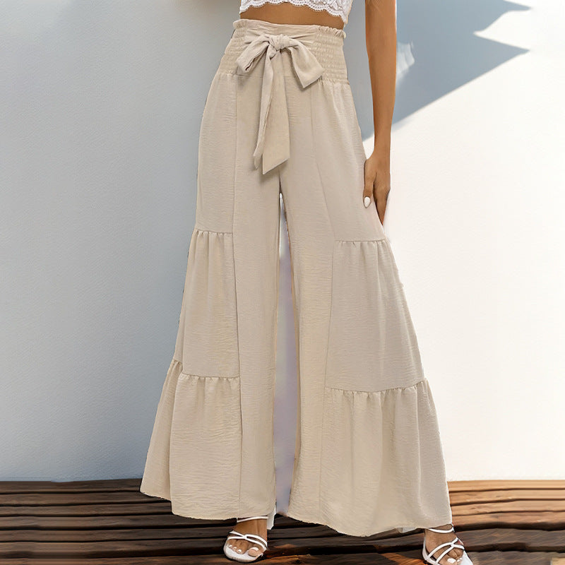 Damen weite Palazzo-Hose mit elegante Rüschendetails und Taillengürtel EB