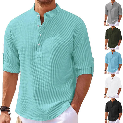 Herren lässiges Henley-Shirt mit strukturierter Oberfläche EB