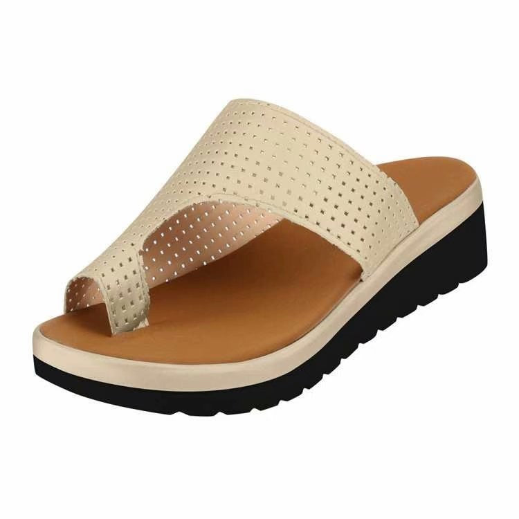 Damen nan lässige Zehensteg-Slipper mit gelochtem Soft-Obermaterial und dämpfender Keilsohle EB
