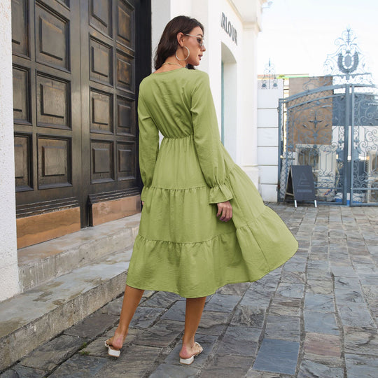 Damen Midikleid mit Volant und langen Ärmeln EB