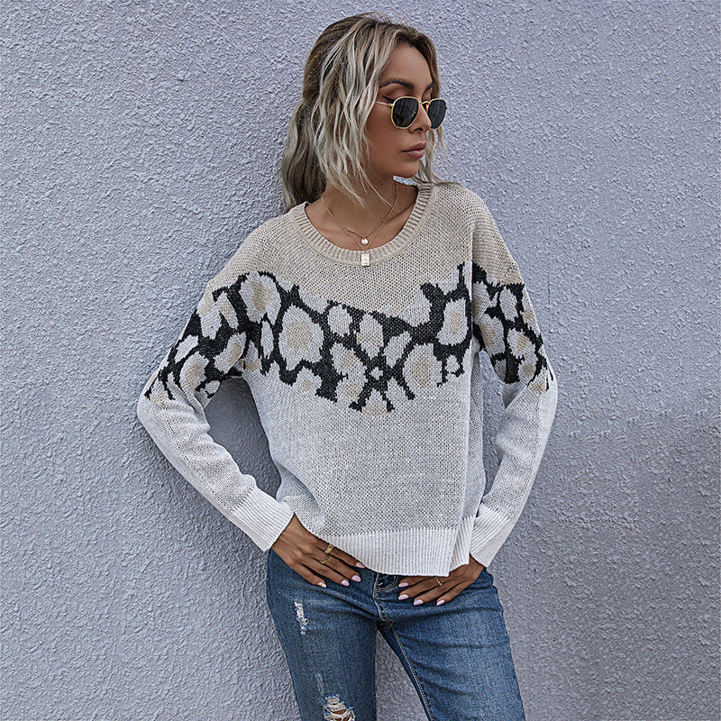 Damen Strickpullover mit modernem grafischen Muster und lässigem Schnitt EB