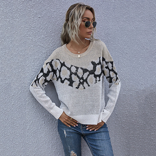Damen Strickpullover mit modernem grafischen Muster und lässigem Schnitt EB