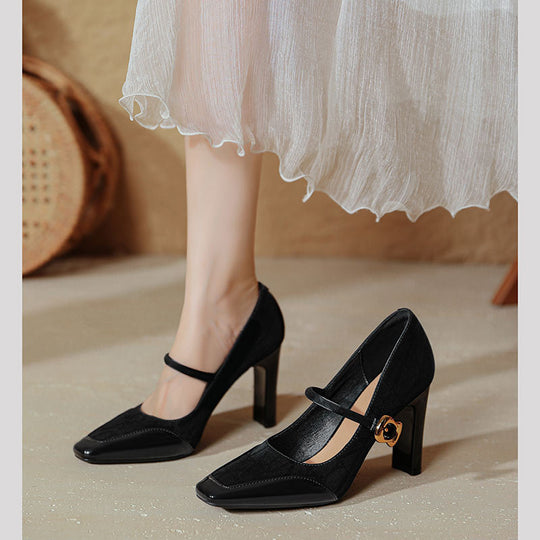 Damen elegante Mary Jane Pumps mit robustem Blockabsatz EB