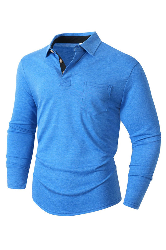 Herren elegantes Langarm Poloshirt mit modernem Kragen und leichtem Stretch EB