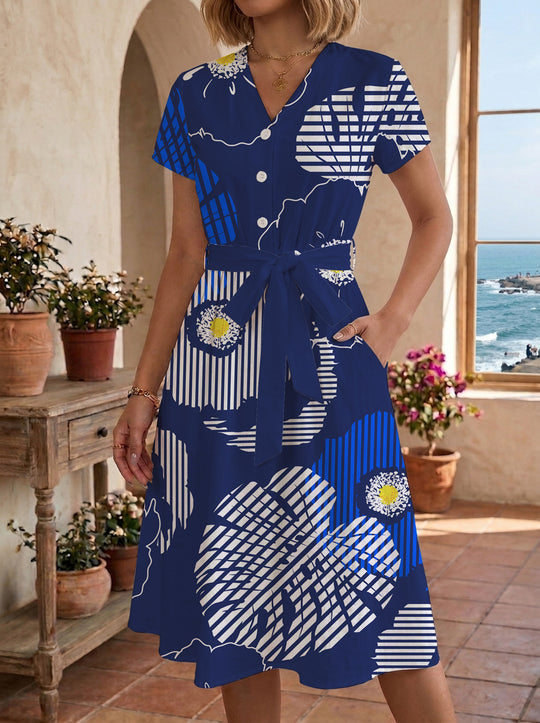Damen Midi-Kleid mit floralem Design und bequemer Passform EB