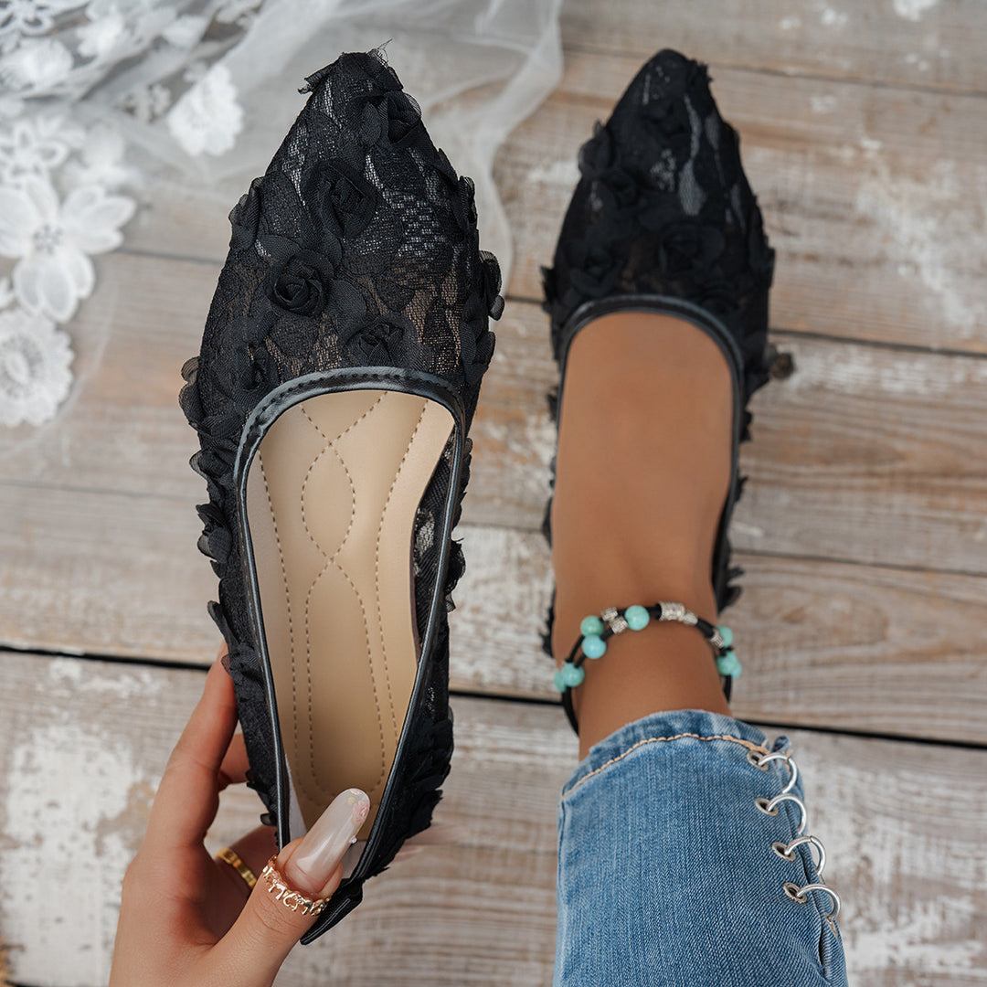 Damen elegante Ballerinas mit floralem Spitzen-Design EB