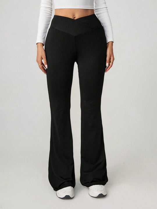 Damen High-Waist Sporthose mit weitem Bein und elastischem Bund EB