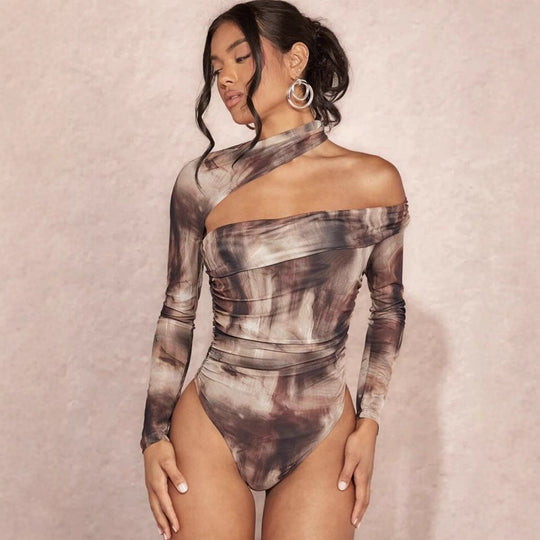 Damen Hochgeschlossener Bodysuit mit asymmetrischem Schnitt und raffinierten Drapierungen EB