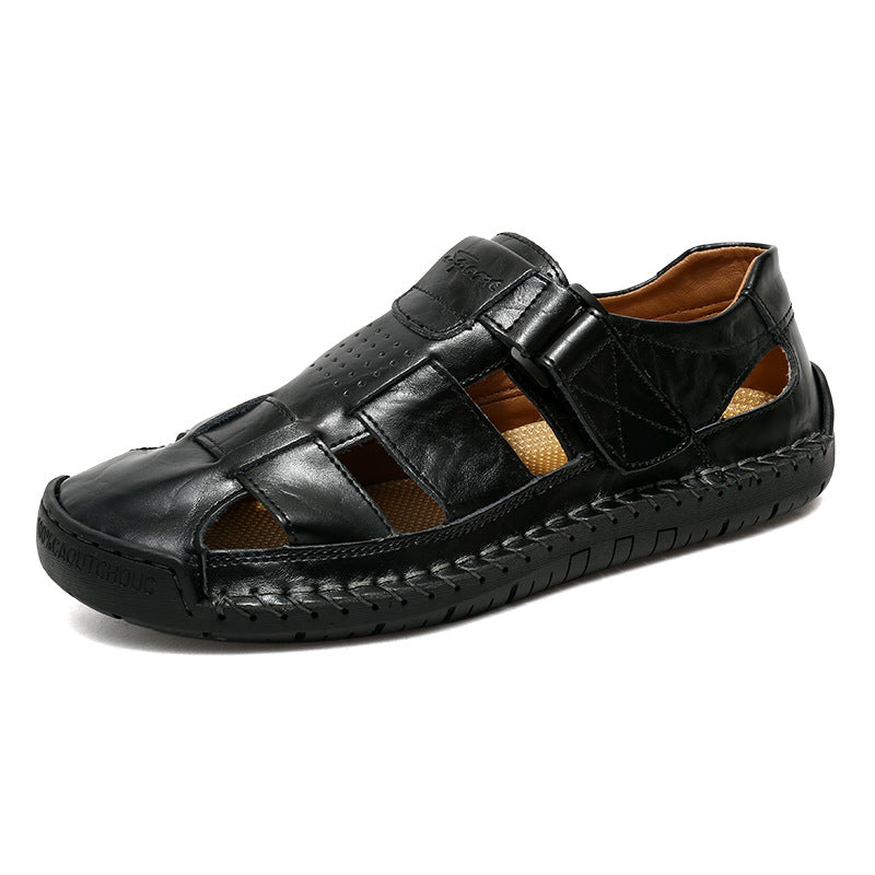 Herren Bequeme Leder-Sandalen mit verstellbarem Riemen EB