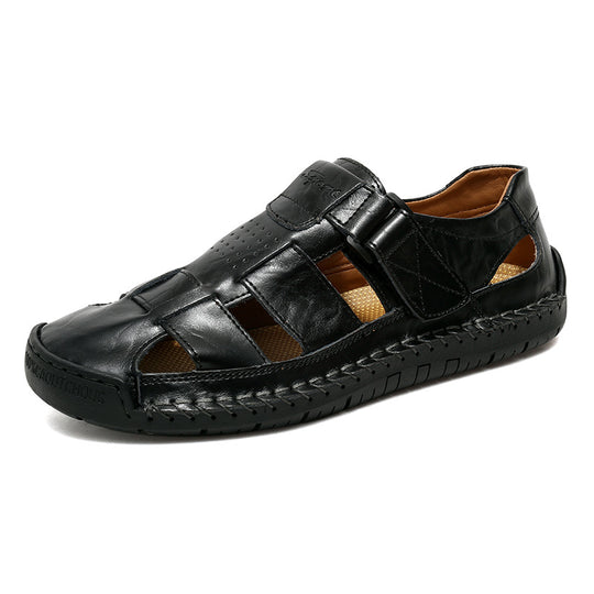 Herren Bequeme Leder-Sandalen mit verstellbarem Riemen EB
