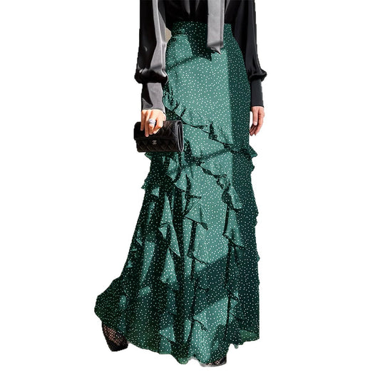 Damen nan Maxirock mit hohem Taillenbund, asymmetrischen Volants und fließender Chiffon‑Optik EB