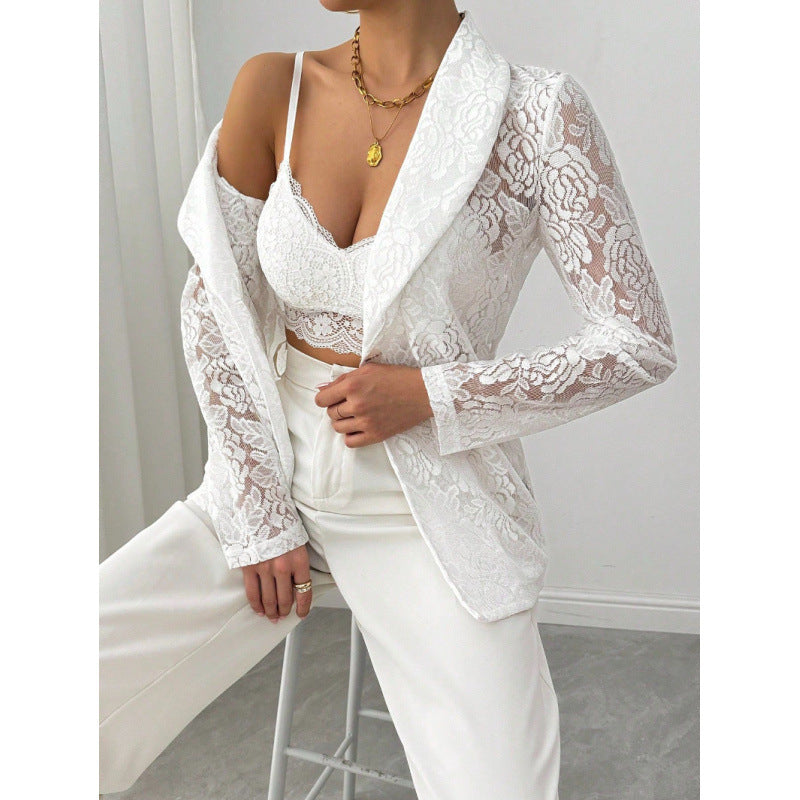 Damen Spitzenblazer mit elegantem Schalkragen EB