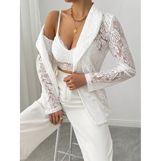 Damen Spitzenblazer mit elegantem Schalkragen EB