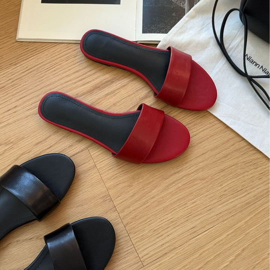 Damen Elegante Schlupfsandalen mit breitem Riemen aus hochwertigem Leder EB