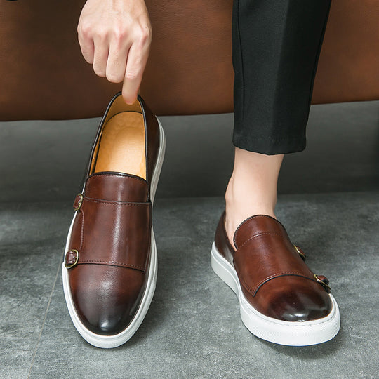 Damen Elegante Slip-On Schuhe mit dekorativen Schnallen aus hochwertigem Leder EB