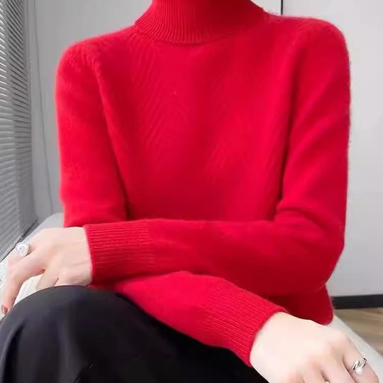 Damen eleganter Strickpullover mit Stehkragen und feiner Rippstruktur EB