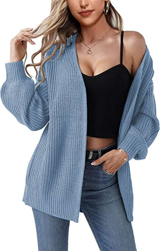 Damen Grobstrick-Cardigan mit lässigem Schnitt und offenen Ärmeln EB