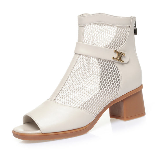 Damen Modische Ankle Boots mit luftiger Netzstruktur und eleganter Schnalle EB