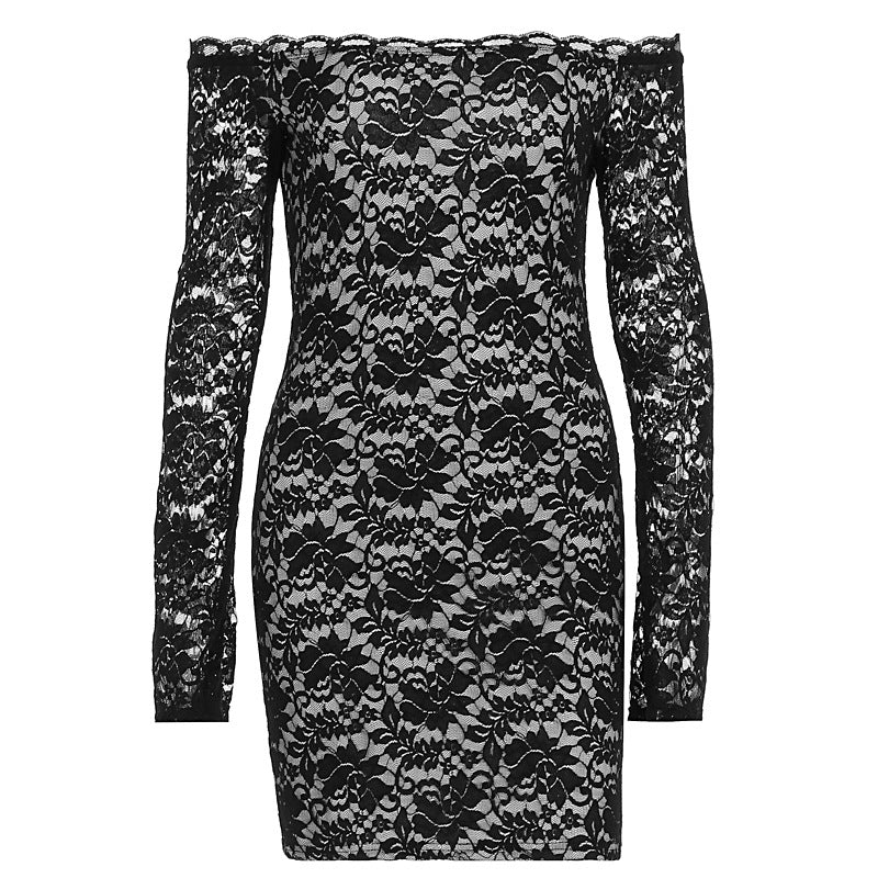Damen Spitzenkleid mit schulterfreiem Design und langem Arm EB
