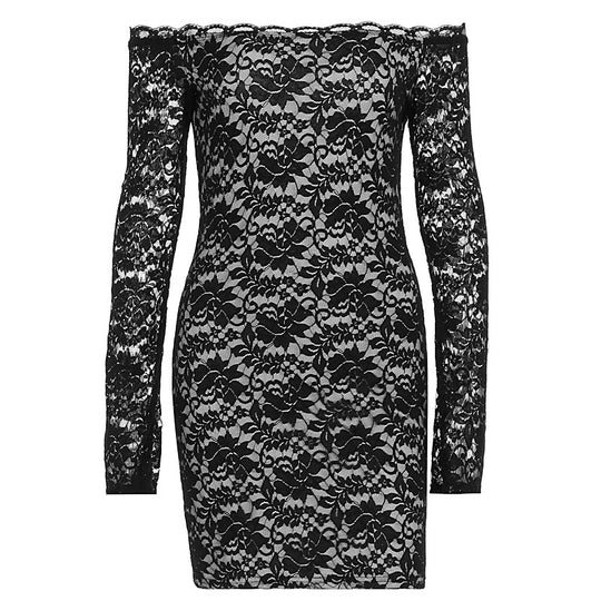 Damen Spitzenkleid mit schulterfreiem Design und langem Arm EB