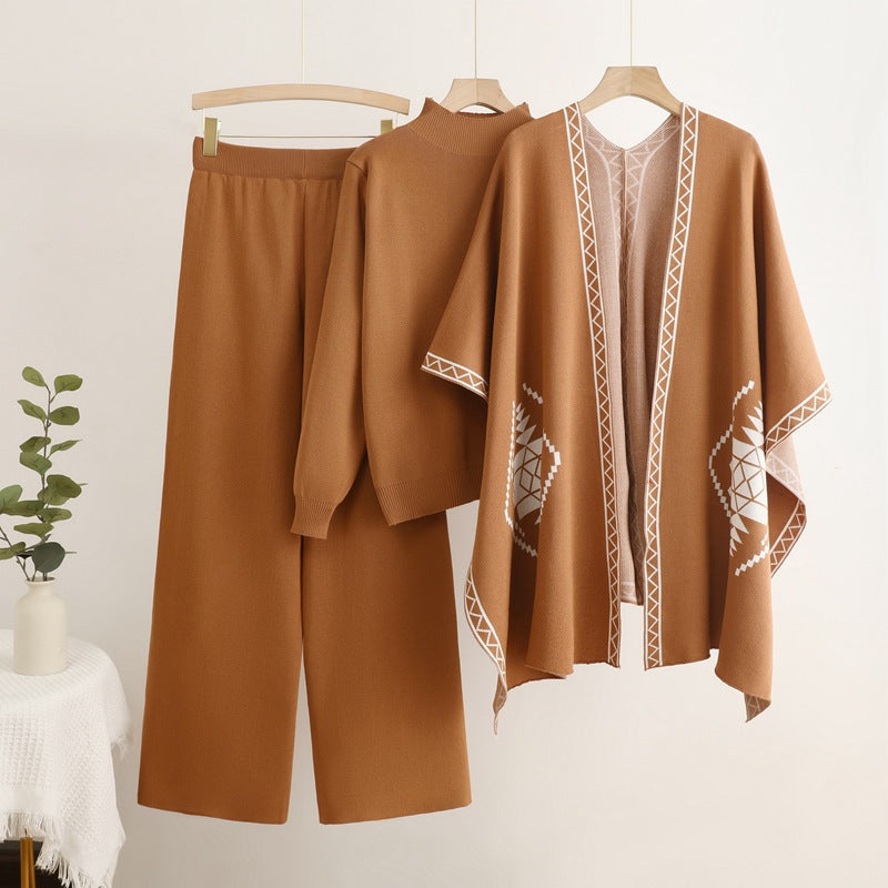 Damen Strick-Loungewear-Set mit außergewöhnlichem Poncho-Stil EB