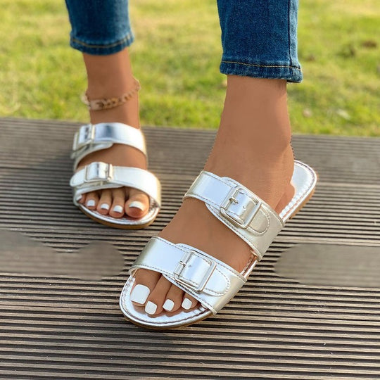 Damen Luxe Riemchensandalen mit dekorativer Schnallenverzierung EB