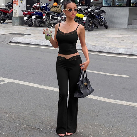 Damen Lässiges Oberteil und weiter geschnittene Hose Set EB