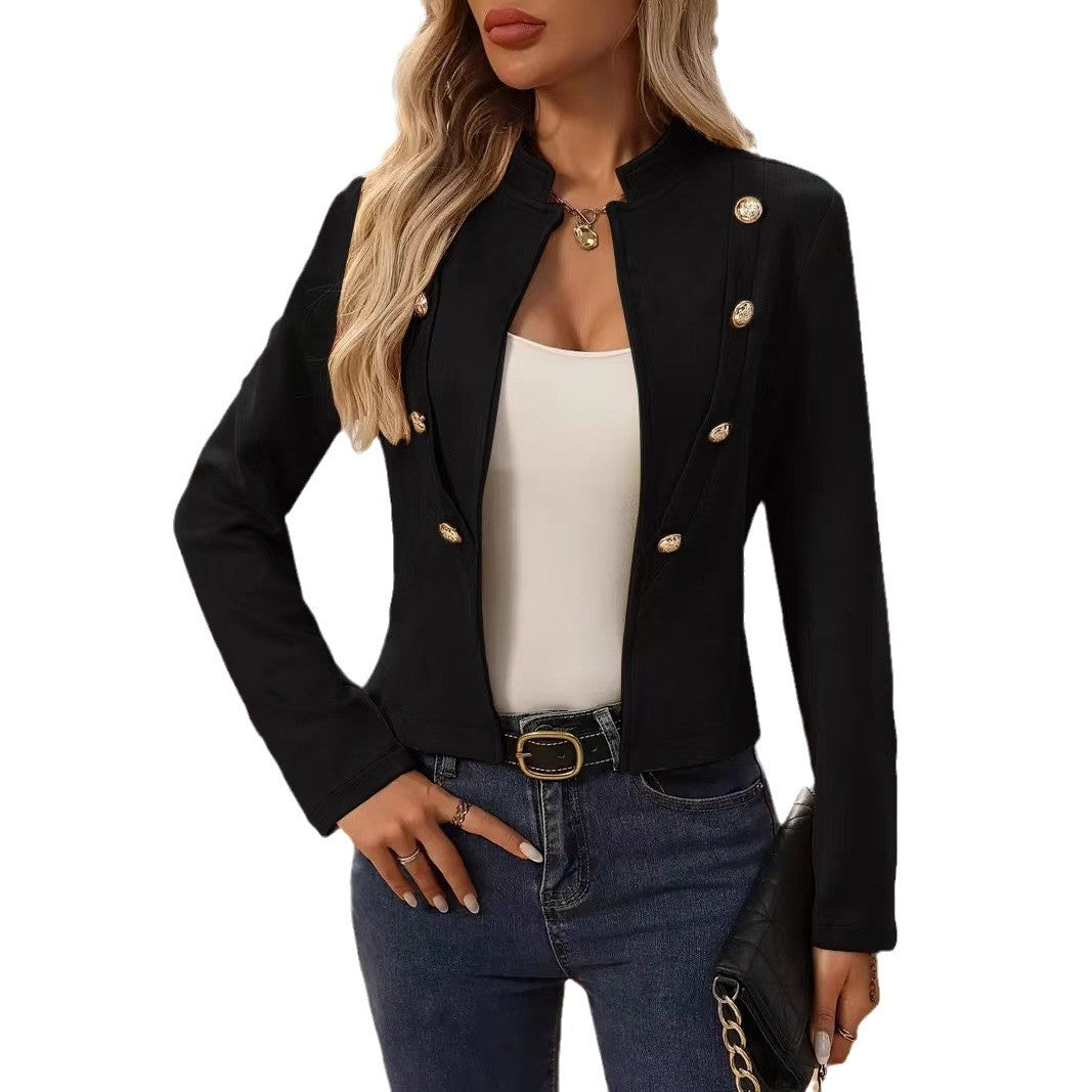 Damen elegante taillierte Blazerjacke mit goldenen Knöpfen EB