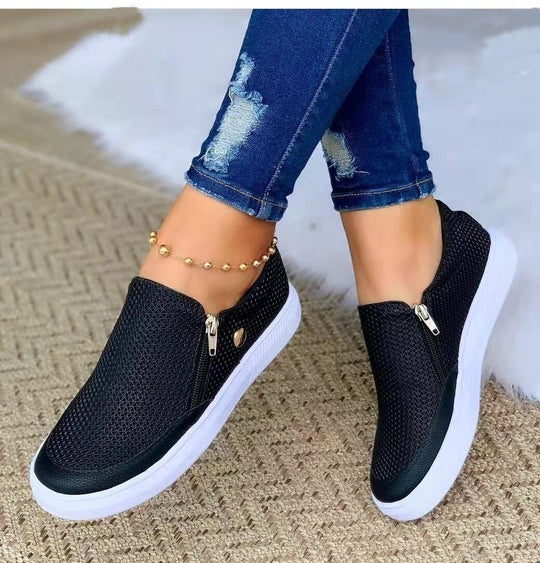 Damen Sneaker mit atmungsaktiver Mesh-Oberfläche und elegantem Reißverschluss EB