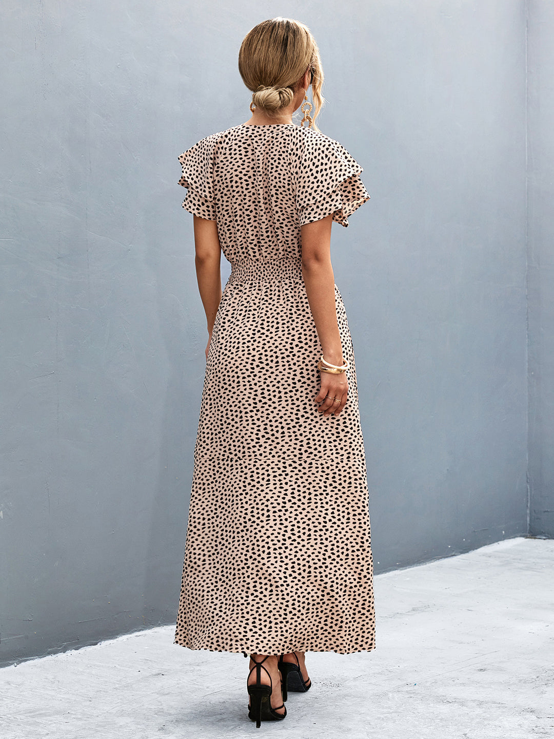 Damen Maxikleid mit modernem Rüschendesign und elastischem Taillenbund EB