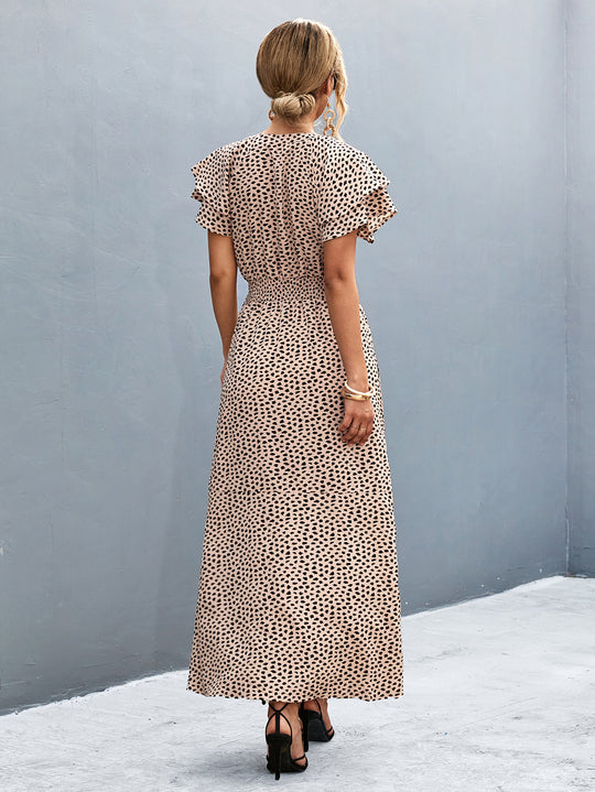 Damen Maxikleid mit modernem Rüschendesign und elastischem Taillenbund EB