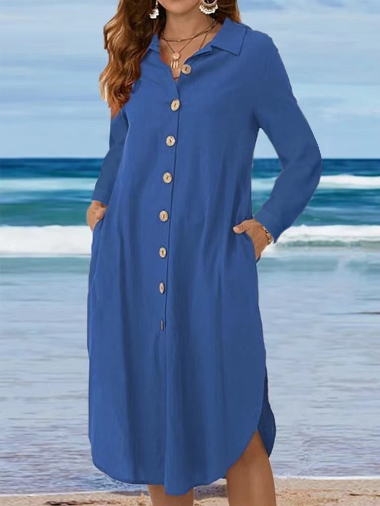 Damen Hemdkleid mit Knopfleiste und Seitenschlitzen EB