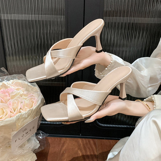 Damen elegante Sandalen mit gekreuztem Riemendesign und erhöhtem Absatz EB