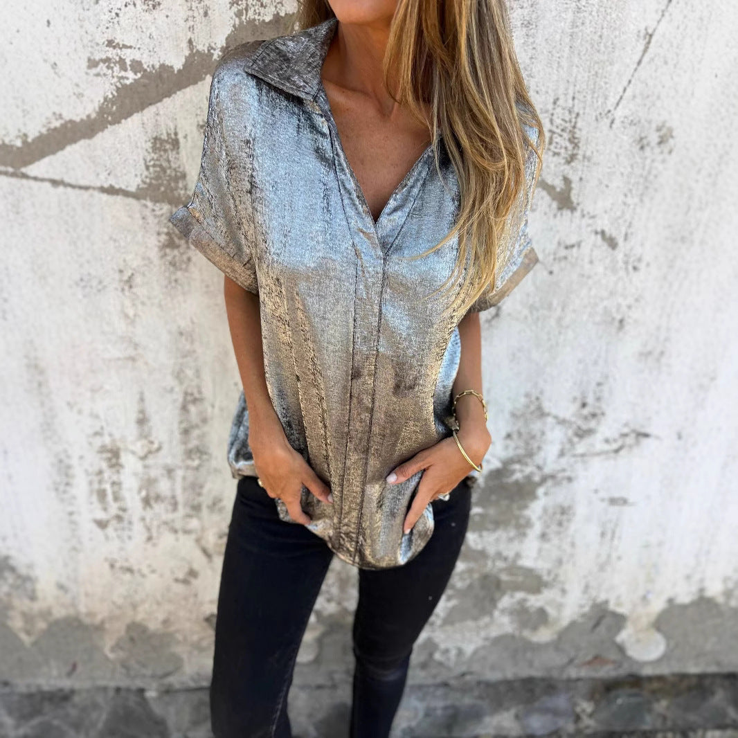 Damen Elegante Satinbluse mit glänzendem Finish und lässigem Schnitt EB