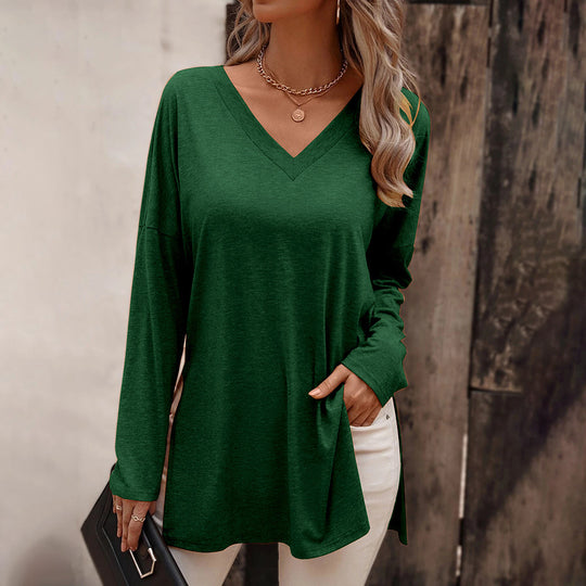 Damen lässige V-Neck Longsleeve-Tunika mit Seitenschlitzen und relaxed Fit Eichborn Berlin