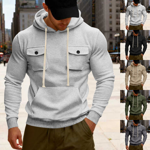 Herren nan urbaner Kapuzenpullover mit Brustklappen, Kängurutasche und athletischem Schnitt EB