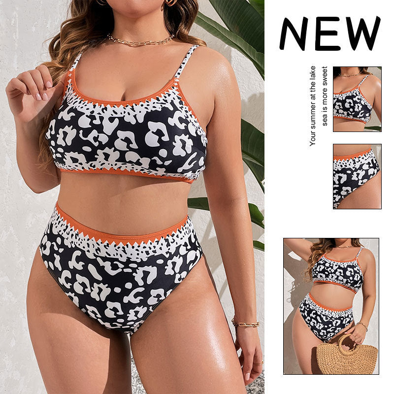 Damen Hochtaillierter Bikini mit animalischem Muster und sportlichem Design EB