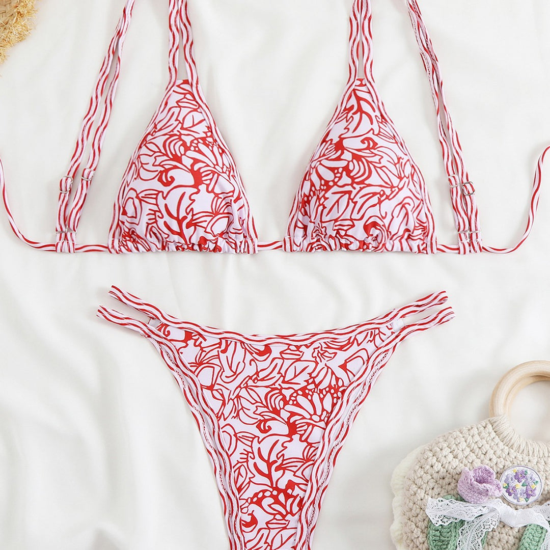 Damen Triangel-Bikini-Set mit verstellbaren Trägern und floralem Muster EB
