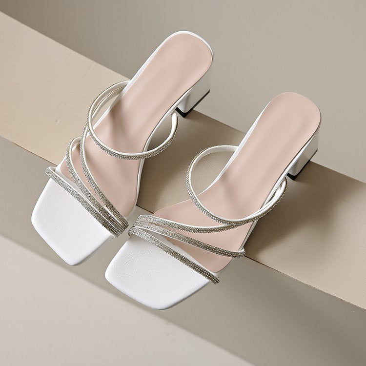 Damen elegante Sandalen mit funkelndem Riemen und Blockabsatz EB