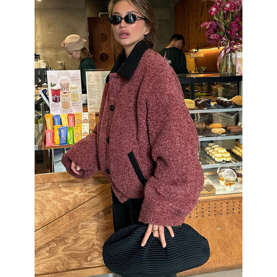 Damen Oversized Wolljacke mit eleganter Knopfverarbeitung EB