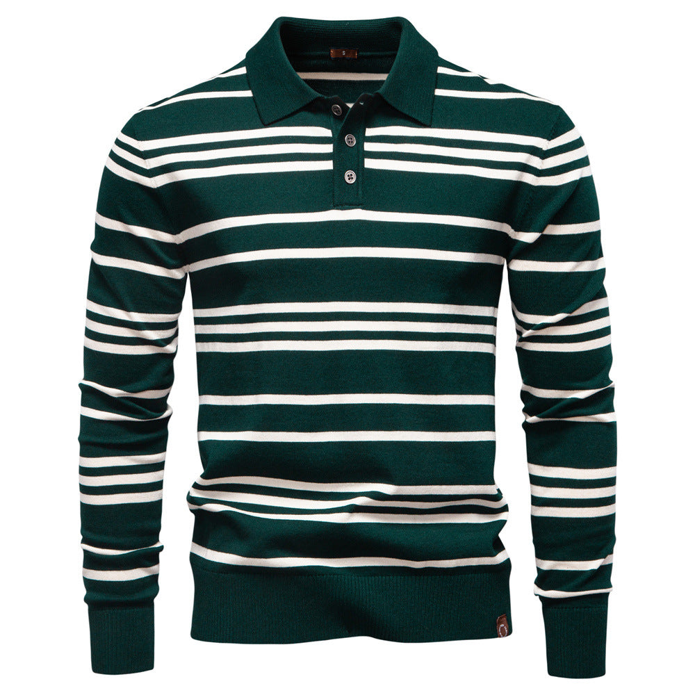 Herren Polo-Pullover mit modischem Streifenmuster und leichter Struktur EB
