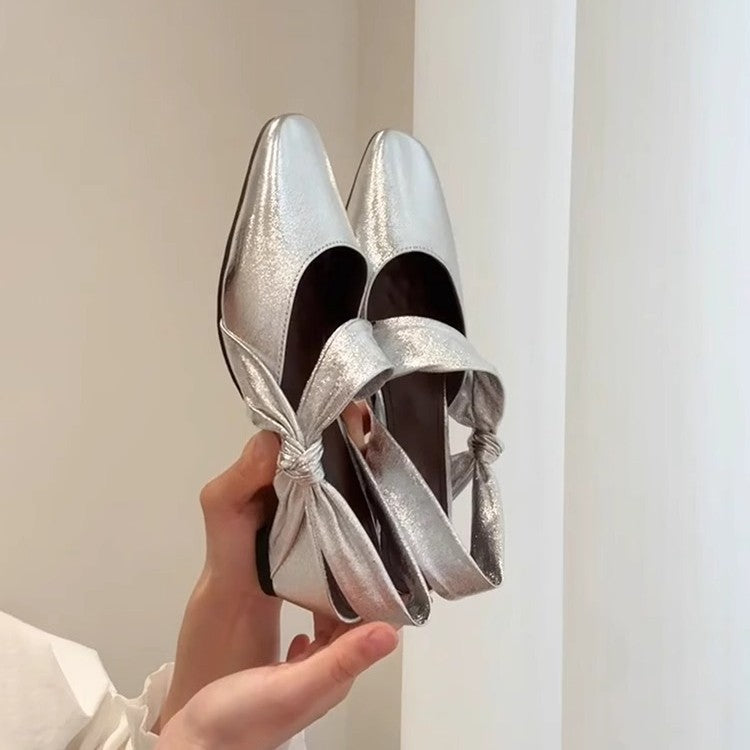 Damen Slingback-Ballerinas mit elegantem Schleifendetail und schimmernder Oberfläche EB