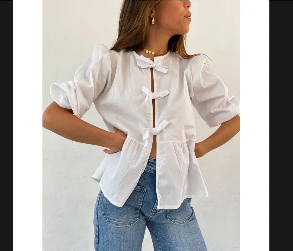 Damen Bluse mit Rüschendetails und raffinierter Knopföffnung EB