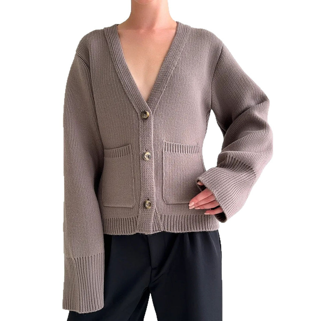 Damen Modische Strickjacke mit XL-Ärmeln und Taschen EB