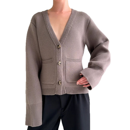 Damen Modische Strickjacke mit XL-Ärmeln und Taschen EB