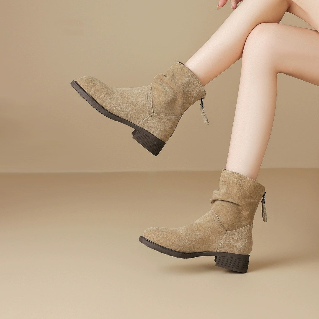 Damen Elegante und lässige Ankle Boots mit Falten-Design EB