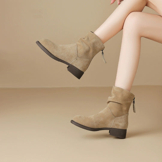 Damen Elegante und lässige Ankle Boots mit Falten-Design EB