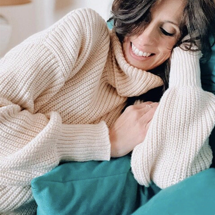 Damen Gemütlicher chunky Pullover mit Rollkragen und strukturiertem Strick EB