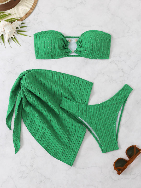 Damen Bandeau-Bikini-Set mit raffiniertem Wickelrock und stilvollen Details EB