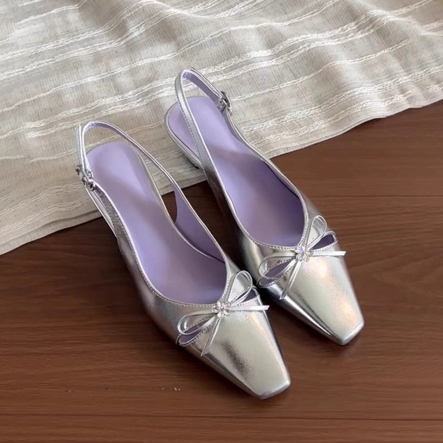 Damen Slingback-Pumps mit eleganter Schleifenverzierung und komfortablem Blockabsatz EB